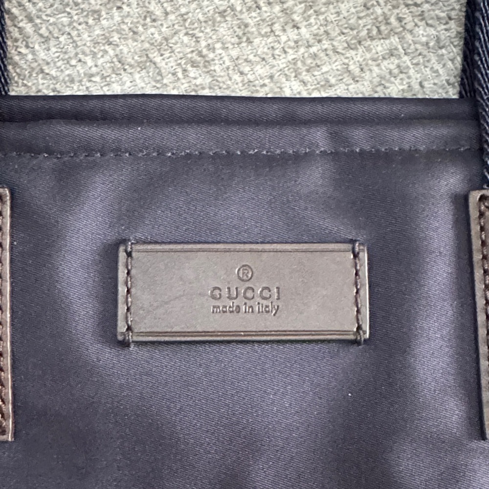 Gucci Nylon Diamante Web Tote bag in navy blue nylon and leather - Picture 2 of 8